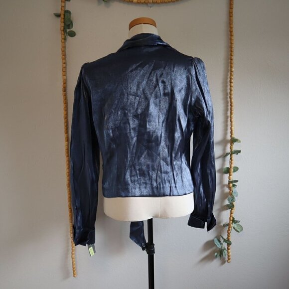 NWT Vintage Conrad C Collections Satin Blue Wrap Blouse Size 8 - Picture 8 of 10